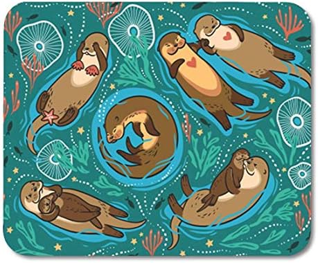 HOTNING Gaming Mouse Pad Cute Brown Otters and Ornamental Seaweed and Corals in Green Water Design 11.8"x 9.8" Decor Office Nonslip Rubber Backing Mousepad Mouse Mat