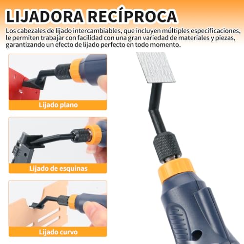 Bucasso Reciprocating Sander, Variable Speed and USB Charging with LED Light, Pencil Sander with 6 Sanding Heads, Ideal for Sanding, Polishing, Finishing and DIY Crafts (Blue)