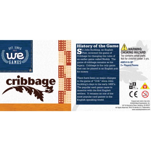 Classic Cribbage Set - Solid Walnut Wood Continuous 3 Track Board with Metal Pegs