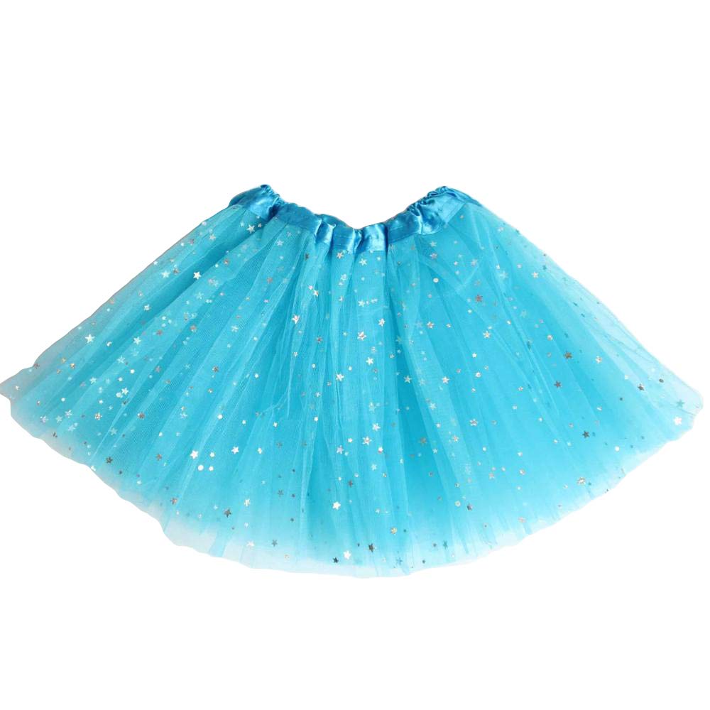 Dahen Kids Girls Professional 3 Layers Dance Tutu Tulle Skirt Princess Ballet Dance Dress With Sparkling Sequins (Blue)