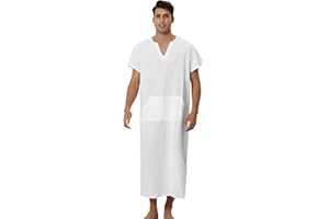 Lars Amadeus Men's Nightshirt Short Sleeves Cotton Sleep Shirt V-Neck Side Split Long Gown