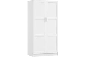 Panana Modern 2 Door Wardrobe Bedroom Armoires Closet Clothing Storage Cupboard with 2 Shelves & Hanging Rod for Bedroom (White)