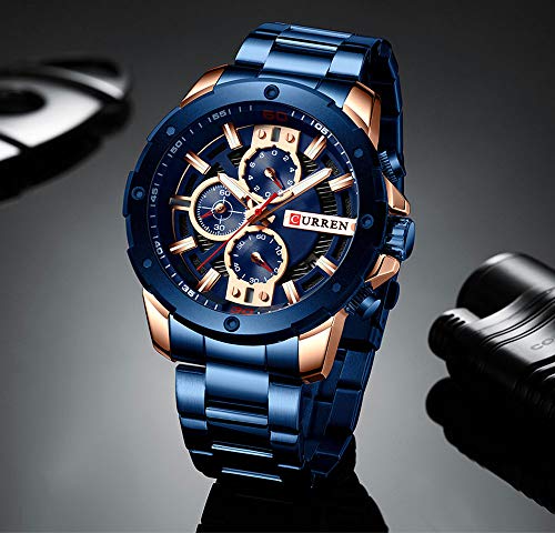 Relojes Hombres Acero Inoxidable Banda Cuarzo Reloj Militar Cronógrafo Reloj Masculino Moda Deportiva Reloj Impermeable - Imagen 4