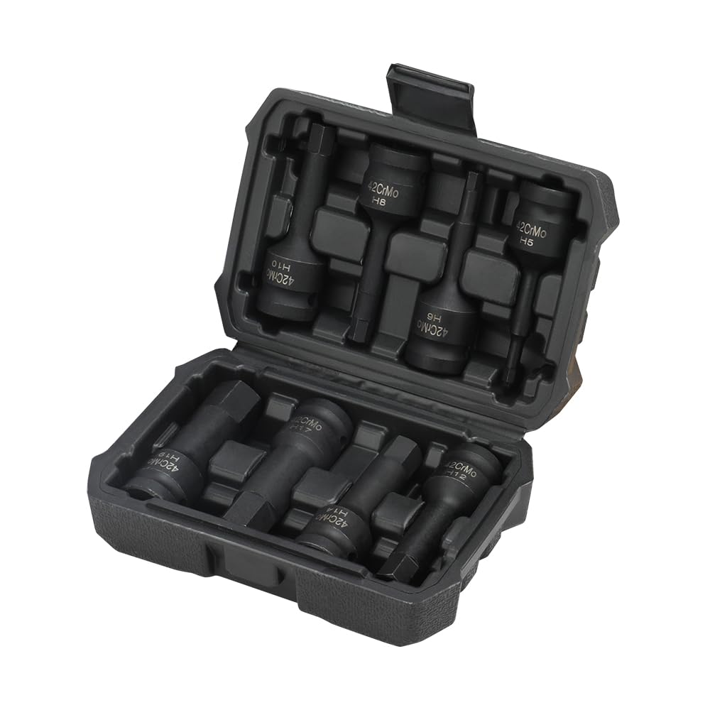 Hoteche 8PC 1/2-Inch DR Multi-Tooth Nut Set - CR-MO Material, M5-M18, with Black Phosphate Coating, in Practical Blow Moulded Case - Multi-Tooth Socket Set