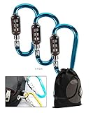 Large Blue 3 Dial Carabiner Style Metal Lock for Luggage, Bags, Lockers (3 Pack)