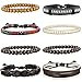 FIBO STEEL 8Pcs Leather Bracelets for Men Women Wooden Bead Bracelet Cuff Elastic,Z