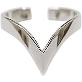 Rhodium on Sterling Silver Pointy Wishbone Triangle Spike V Shape Chevron Ring
