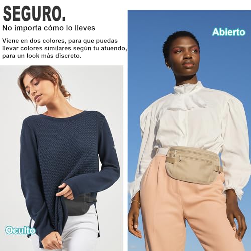 2 Piezas Cinturón de Viaje Antirrobo - Bolsa Oculta Ultradelgado para Pasaporte, Efectivo, Tarjetas - Cremallera Segura Invisible y Cinturón Regulable - Ligero para Viajar, Deporte cartera antirrobo