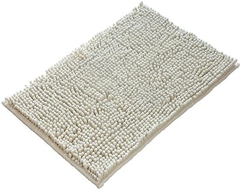GUDLUK Absorbent Shaggy Bathroom Mats, 18 x 24 inch Microfiber Non-slip Bath Rugs, Beige