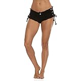 Soojun Women's Low Rise Lace Up Cheeky Mini Denim Shorts Clubwear