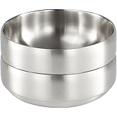 SANQIAHOME 47oz/8.3" Quality Stainless Steel Salad Bowl 2pcs/set – Double-walled Anti-scald, Dishwasher Safe, Large Serving Bowl for Family & Parties Silver, large-capacity soup bowl