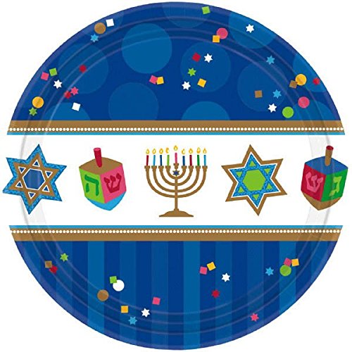 Amscan Joyous Menorah Celebration Round Dessert Plates Tableware, Multicolor, 7
