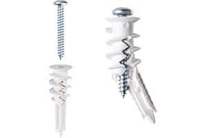 #8 Self Drilling Plastic Drywall Anchors and Screws Kit for Drywall, 25 pcs Wall Anchors & 25 pcs Drywall Screws, No Pre Dril
