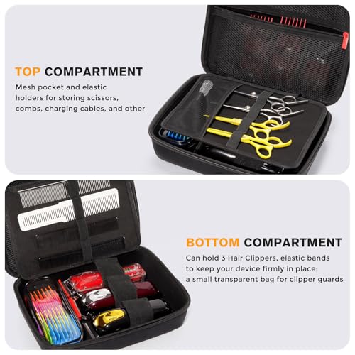 Procase Barber Case, Barber Bag for Clippers and Supplies, Hard Travel Cases for Hair Clippers, Trimmer Organizer Storage Box for Men Razor Guard Grooming Kits -Medium & Black