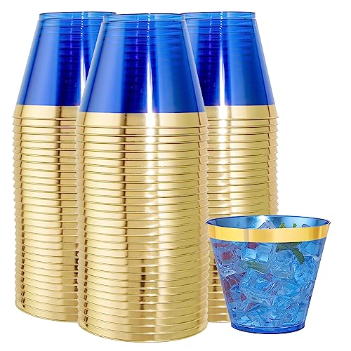 Photo 1 of Nervure 240 PCS Blue Plastic Cups - 9Oz Gold Rimmed Plastic Cups - Heavy Duty Disposable Blue Plastic Cups with Gold Rim Perfect for Weddings, Receptions & Parties