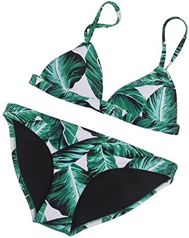MUXILOVE 2017 Handmade Embroidery Floral Triangle Women Neoprene Top &amp; Bottom Bikini Set Swimwear Swimsuit (Small, Green)