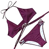 MOOSKINI Women 2 Piece Push Up Bikini Solid Color Swimsuit Bikini Set (L(US Size 6-8), B866RE)