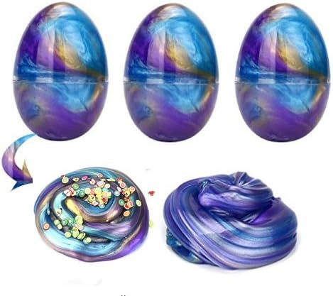 Homey Marketing Egg Slime Soft Colorful Fluffy Slime Scented Stress Relief Toy Sludge Toys magnetic slime kit with fruit slices(3 Pack)