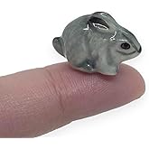 WitnyStore ⅞ Inch Gray Crouch Rabbit Ceramic Figurine for Terrarium Decoration Collectible Statue for Adult Collectors Handcrafted Porcelain Ornament Sculpture Home Room Tabletop Decor