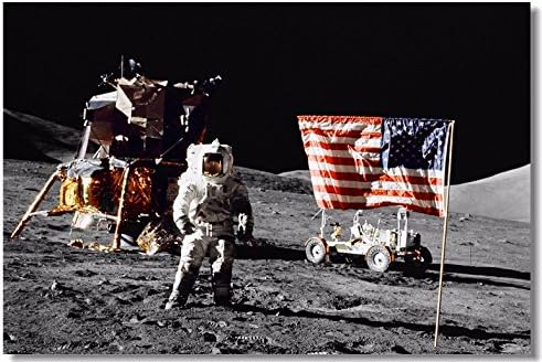 1x Poster Astronaut on The Moon Earth Planet A Men Drink Beer USA Flag Office Home Room Wall Deco 20x13 (50x33cm)