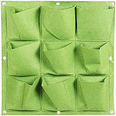 Meccion Wall Mounted Grow Bags 9 Pocket Hanging Planting Bags - Gardening Planter Pocket for Yard Garden Home Decoration