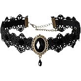 GYRMMUE Gothic Lace Necklace for Women Adjustable Victorian Punk Lace Choker Rhinestone Pendant Necklace Vampire Necklace Goth Crysta Choker Necklace Halloween Jewelry
