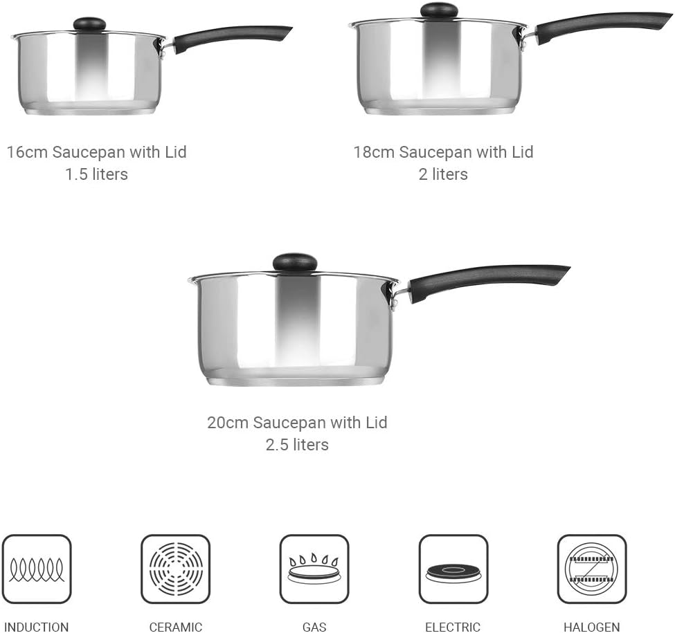 Penguin Home Saucepan Set 1.5, 2, 2.5 LTR Stainless Steel Saucepots with Glass Lid - Image 3