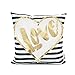 Monkeysell Bronzing Flannel Home Pillowcases Throw Pillow Cover Black and White Striped Love Pattern Pillow Case Decorative Cushion