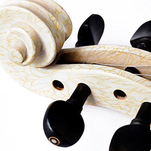 Kinglos 4/4 White Yellow Flowers Colored Ebony Fitted Solid Wood Violin Kit with Case, Shoulder Rest, Bow, Rosin, Extra Bridge and Strings Full Size (HB1304) - Thumbnail 5