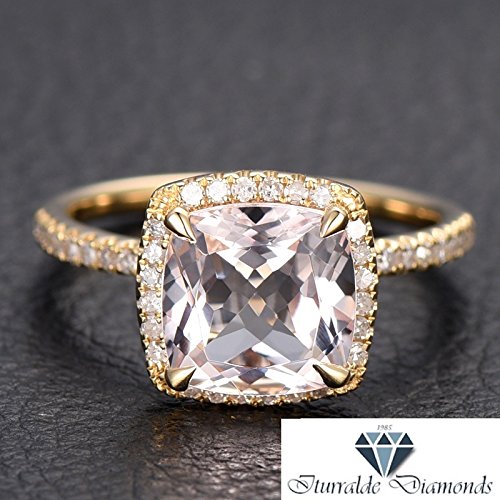 Amazon Com Modified Cushion Cut Morganite Diamond Pave Halo 14k