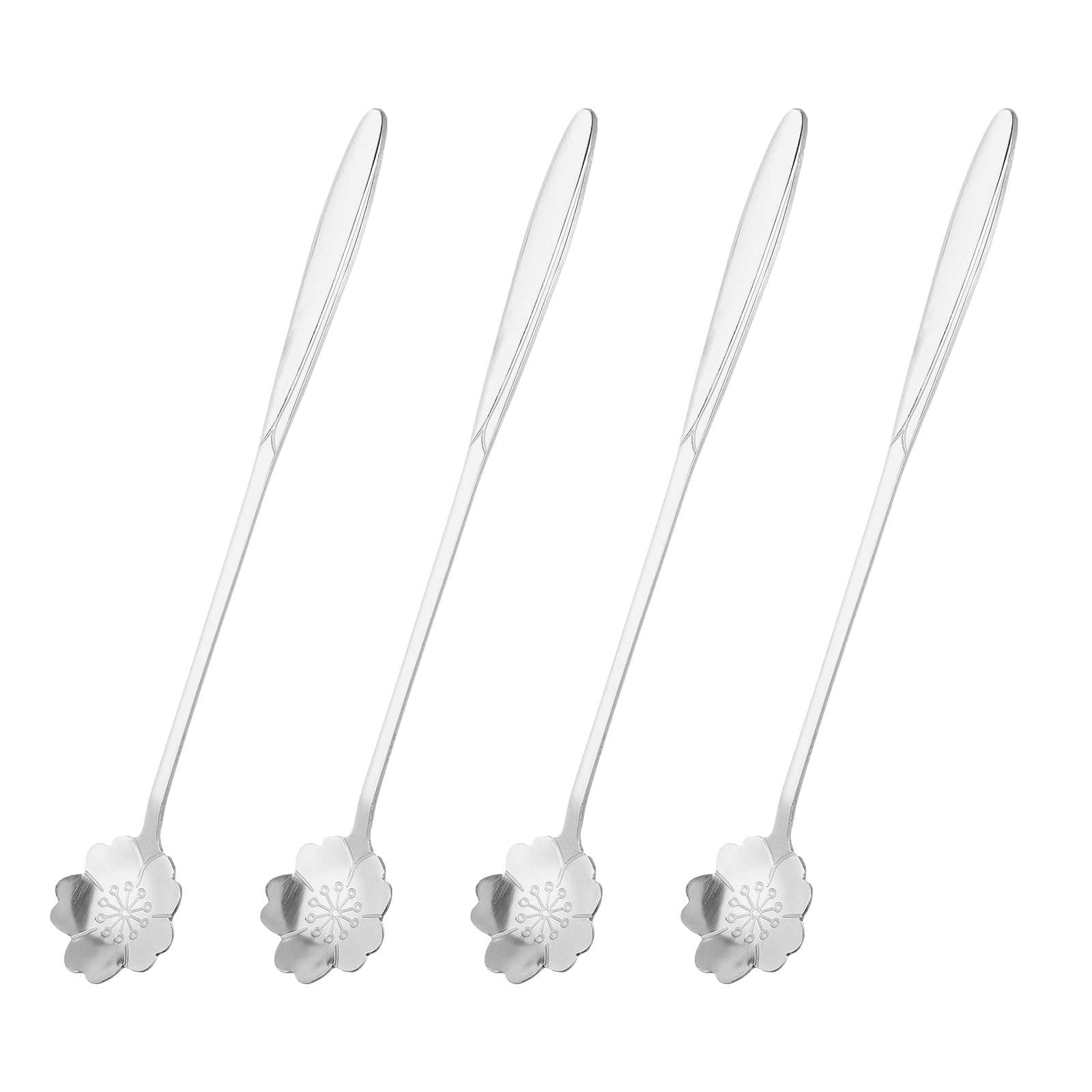 uxcell 4Pcs Stainless Steel Flower Spoon 7 Inch Long Handle Cherry Blossom Teaspoon Ice Cream Spoon Coffee Spoons for Cocktail Stirring Mixing, Silver