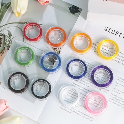 VGOODALL 12 Rolls Flat Elastic String Cord, Multicolor Knot Elastic String with U Scissors for Jewelry Making Bracelet Making