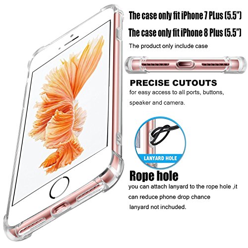 CaseHQ iPhone 7 Plus Case, iPhone 8 Plus Case,Crystal Clear Shock Absorption Bumper Slim Fit,Heavy Duty Protection TPU Cover Case for Apple iPhone 7 Plus (2016)/iPhone 8 Plus (2017) -Clear+Rosegold - Thumbnail 6