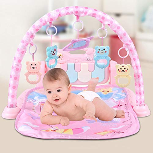 Cuekondy Baby Game Pad,Music Pedal Piano Fitness Toy Activity Gym Rack Blanket Crawling Mat Education Blanket Cartoon Animal Lay Sit Toys (Pink)