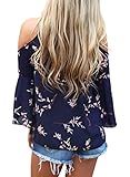 HOTAPEI Women's Floral Print Cut Out Shoulder 3 4 Sleeve Chiffon T Shirt Tops Blouse Navy Blue XL