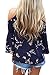 HOTAPEI Women's Plus Size Floral Print Open Shoulder 3 4 Sleeve Chiffon T Shirt Tops Blouse Navy Blue XXL