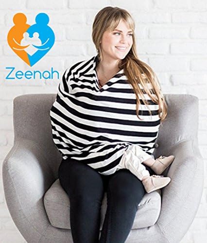 Multi-Use Carseat Canopy &amp; Breastfeeding Cover - Breathable &amp; Stretchy Cover for Privacy, Carseat, Stroller, High-Chair &amp; Scarf - Privacy+Protection from Sun Heat &amp; Cold - Black and White Stripes