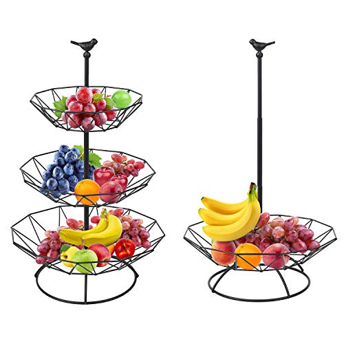 Hossejoy 3-Tier Metal Countertop Fruit Basket Stand Holder Rack-Perfect for Fruit, Vegetables, Snacks, Household Items, and Much More (Black)