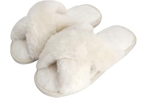 DOIOWN Women's Fuzzy Slippers Memory Foam Cute House Slippers Plush Fluffy Furry Open Toe Home Shoes Bridal Bridesmaid Gifts for Wedding