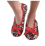 Snoozies Womens Corduroy Floral Ballet Non-Skid Slipper Socks - Red, Large