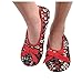 Snoozies Womens Corduroy Floral Ballet Non-Skid Slipper Socks - Red, Large