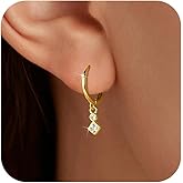 LOVECOM 925 Sterling Silver Heart Dangle Earrings for Women 14K Gold Plated Dainty CZ Love Hearts Charm Huggie Hoop Earrings to Daughter Birthday Valentines Wedding Jewelry Gifts