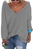 ZKESS Women Long Sleeve V-Neck Knit Loose Sweater Casual Pullover Sweaters Top Blouse