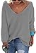 ZKESS Women Long Sleeve V-Neck Knit Loose Sweater Casual Pullover Sweaters Top Blouse