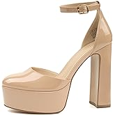 JENN ARDOR Women's Platform Heels 5 Inch Chunky High Heel Pumps Block Heels 1.7 Inch Platform Ankle Strap Closed Toe for Dress Wedding Party Pumps