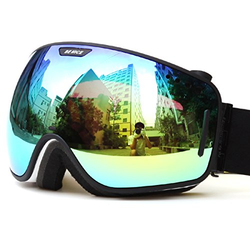 ski goggles, Twofold Anti Fog Goggles for Men/Women, OTG Wind Goggles and Snow Goggles for Mountaineering(green)