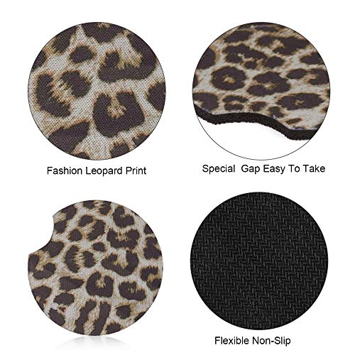 image for Feeke 6 Pack Leopard Print Car Coasters, Neoprene Absorbent Cup Coaste