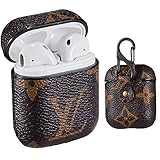 Gift-Hero Compatible with Airpods 1/2 Case,Cute 3D Luxury Leather Shockproof Cover Designer Skin Keychain,Cool Fun Funny Fashion Design Stylish Case for Girls Women Ladies Teens Air pods(Brown Louis)