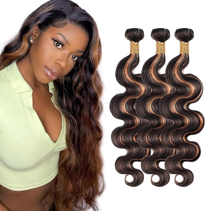 Photo 1 of 28 30 32 Inch Highlight Bundles Human Hair Ombre Body Wave Bundles Peruvian Virgin Hair 3 Budnles Two Tone Black Mixed With Brown Bundles P1B/30 Human Hair Bundles Hair Extensions For Women
