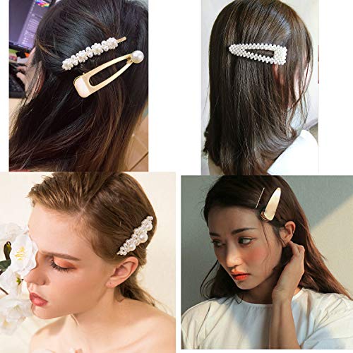 12PCS Elegant Hairpins Hair Accessory for Girls Women Lady Bridal Weeding White Pearl Jewelry Flower Hair Clips Pins Barrettes (Gold Hair Clips) - Thumbnail 4